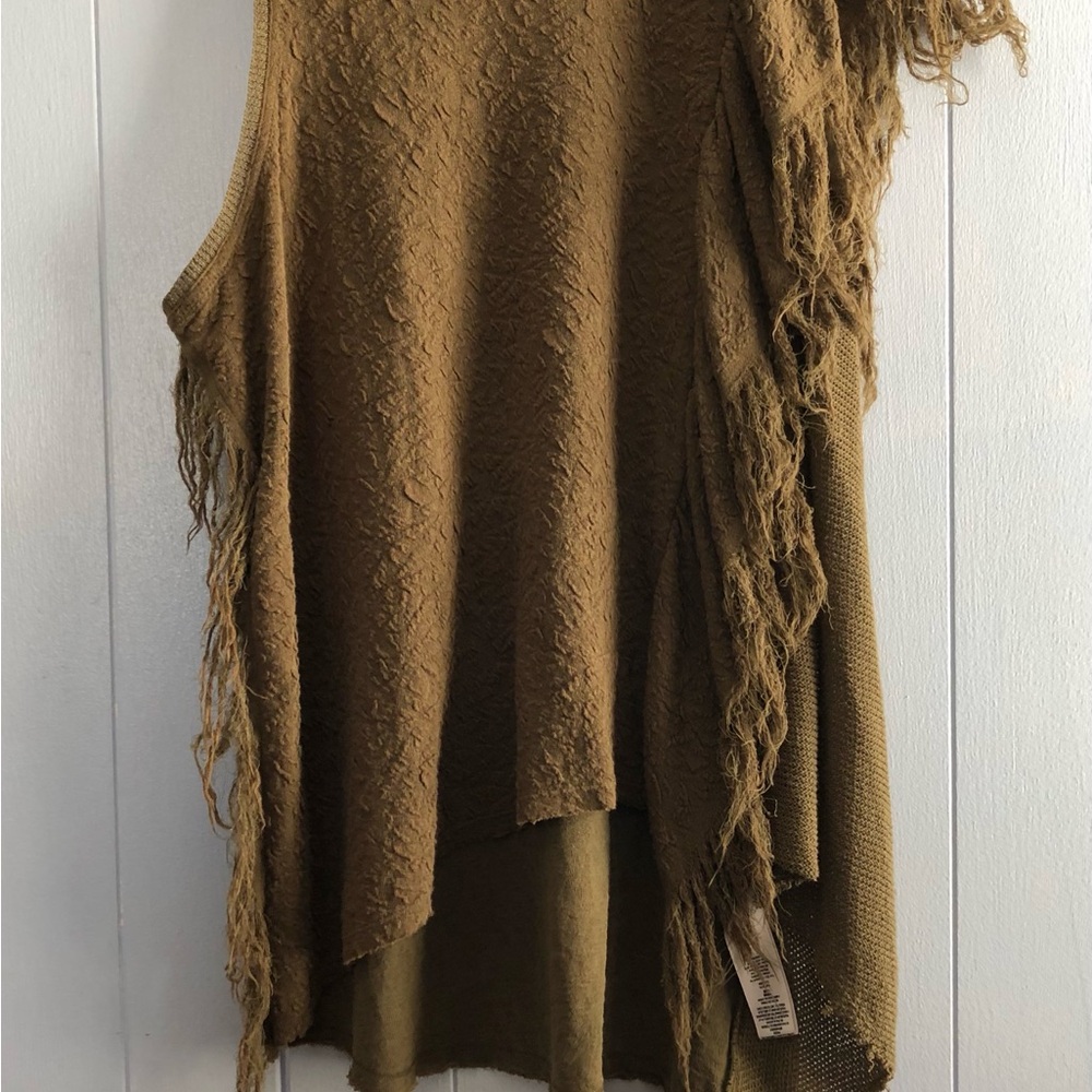 Free People Olive-Brown Fringe Knit Vest